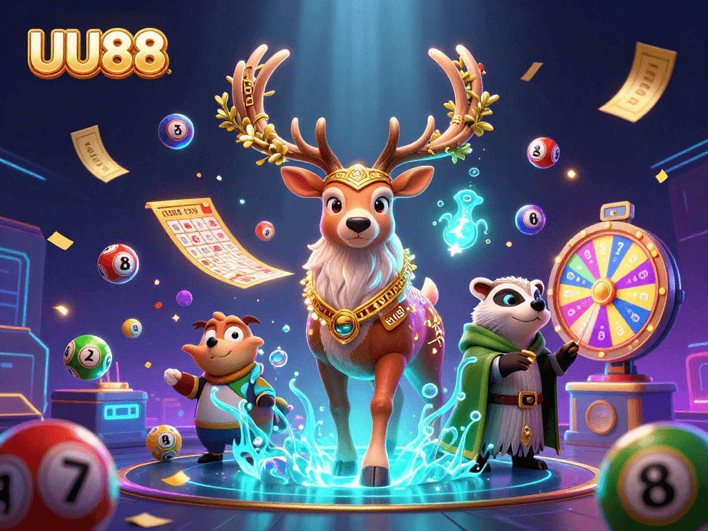 UU88 sparks excitement with vibrant lottery elements and enchanting characters in a dynamic 3D scene.