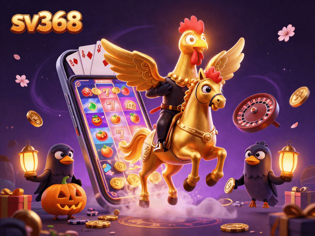 Engage with sv368's captivating casino experience featuring a golden rooster and magical elements.