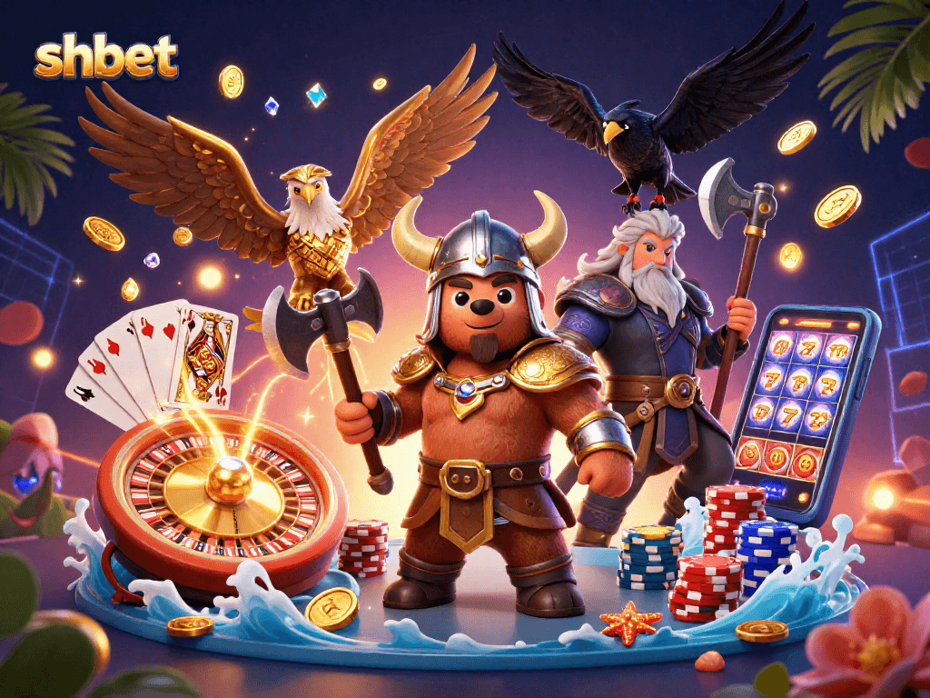 Engage with shbet's thrilling gaming adventure alongside a Viking bear and Valkyrie eagle.
