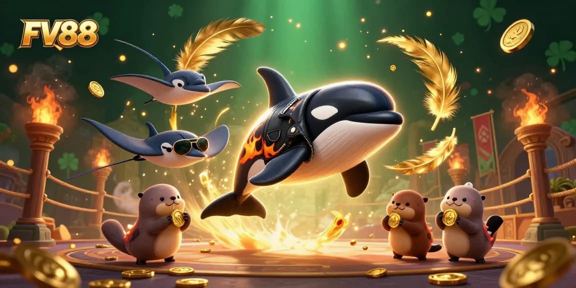 Engage in thrilling adventures at FV88's online casino featuring dynamic sea creatures and golden treasures.