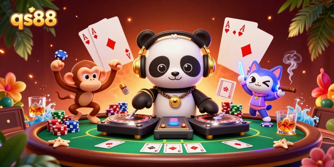 Experience thrilling action with qs88 as our DJ panda spins at an exciting casino party.