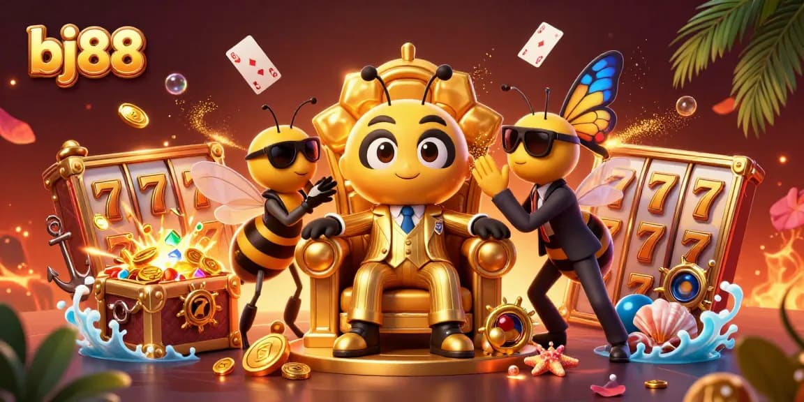 Engage with the immersive world of bj88 online betting featuring a cartoon bumblebee mob boss and casino elements.