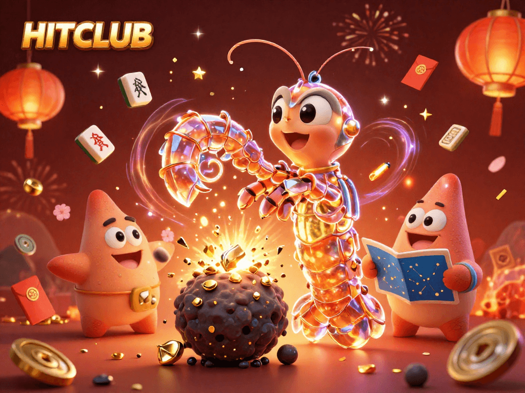 Experience the excitement with HITCLUB in a vibrant casino-themed scene featuring galactic characters and gaming elements.