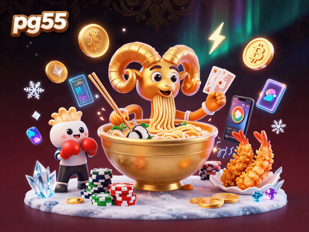 Engage in the vibrant world of pg55 with unique gambling-themed characters and crypto elements.