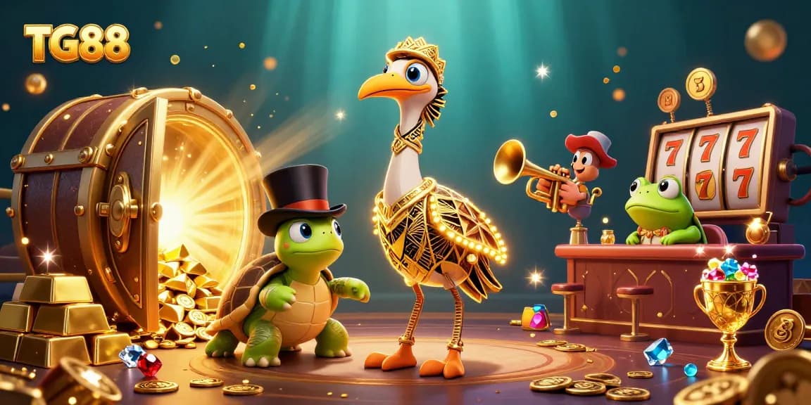 Experience the thrilling fun of TG88 with vibrant characters and sparkling casino elements.