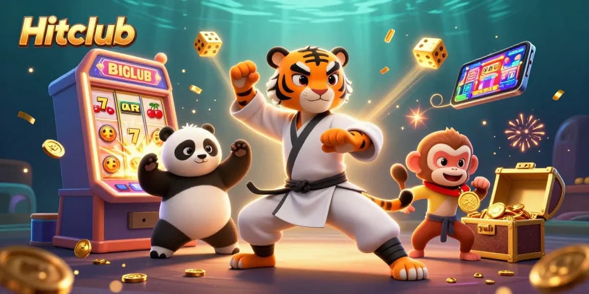 Hitclub showcases a 3D kung fu tiger master amidst an exciting casino scene, stealing golden treasures.