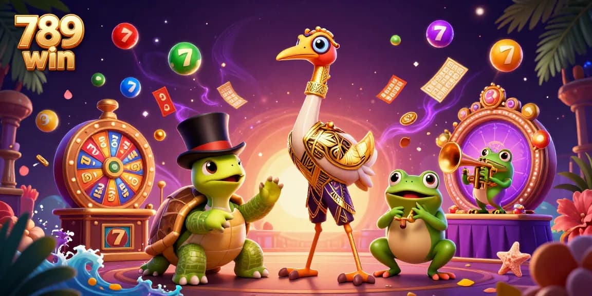 Win big with 789 win in a vivid casino scene featuring dynamic elements and colorful characters.