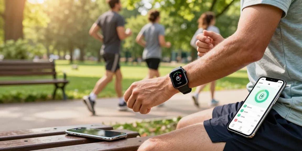 Active individual wearing a smart ring while jogging, showcasing fitness tracking technology and a healthy lifestyle.