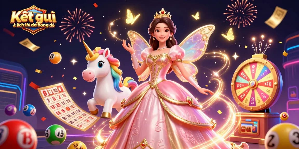 Kết quả và lịch thi đấu bóng đá showcased in a vibrant 3D illustration with lotto elements and dynamic celebration effects.