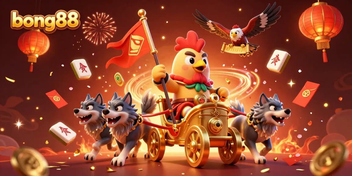 Experience the exhilarating world of bong88 with a vibrant 3D casino illustration featuring a rooster warlord and epic gaming elements.