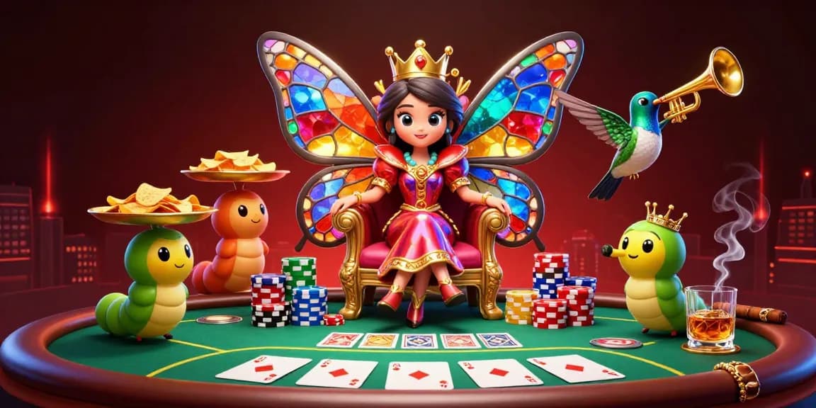 Experience thrilling poker action at au88 with vibrant illustrations of elite gaming elements.