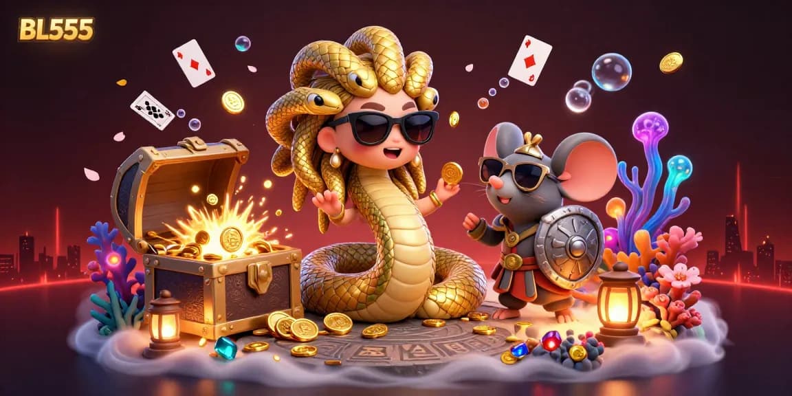 Engage with the vibrant BL555 casino scene featuring a Medusa character in a captivating 3D environment.