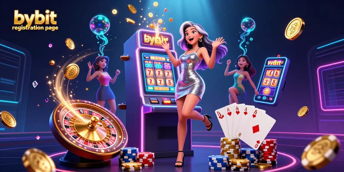 Experience the excitement with the Bybit registration page featuring dynamic casino elements and rich colors.