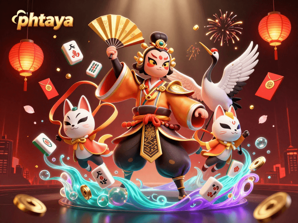 Engage in thrilling gameplay with Phtaya's vibrant casino elements featuring kabuki warriors and mahjong.