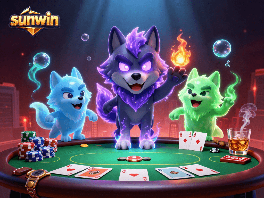 Experience thrilling gameplay and high-stakes poker with sunwin's vibrant casino scene featuring spectral wolves.