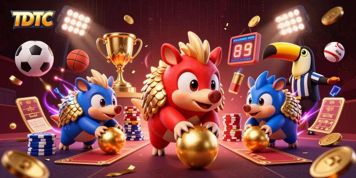 Play exciting games at TDTC with competitive pangolins bowling through stacked poker chips and flying sports balls.
