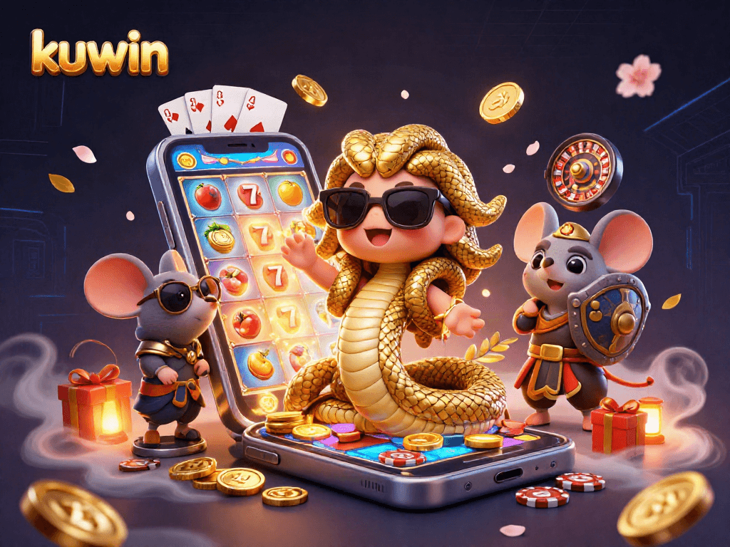 Spin lucky 7s and win with kuwin's exciting casino atmosphere in a captivating 3D scene.