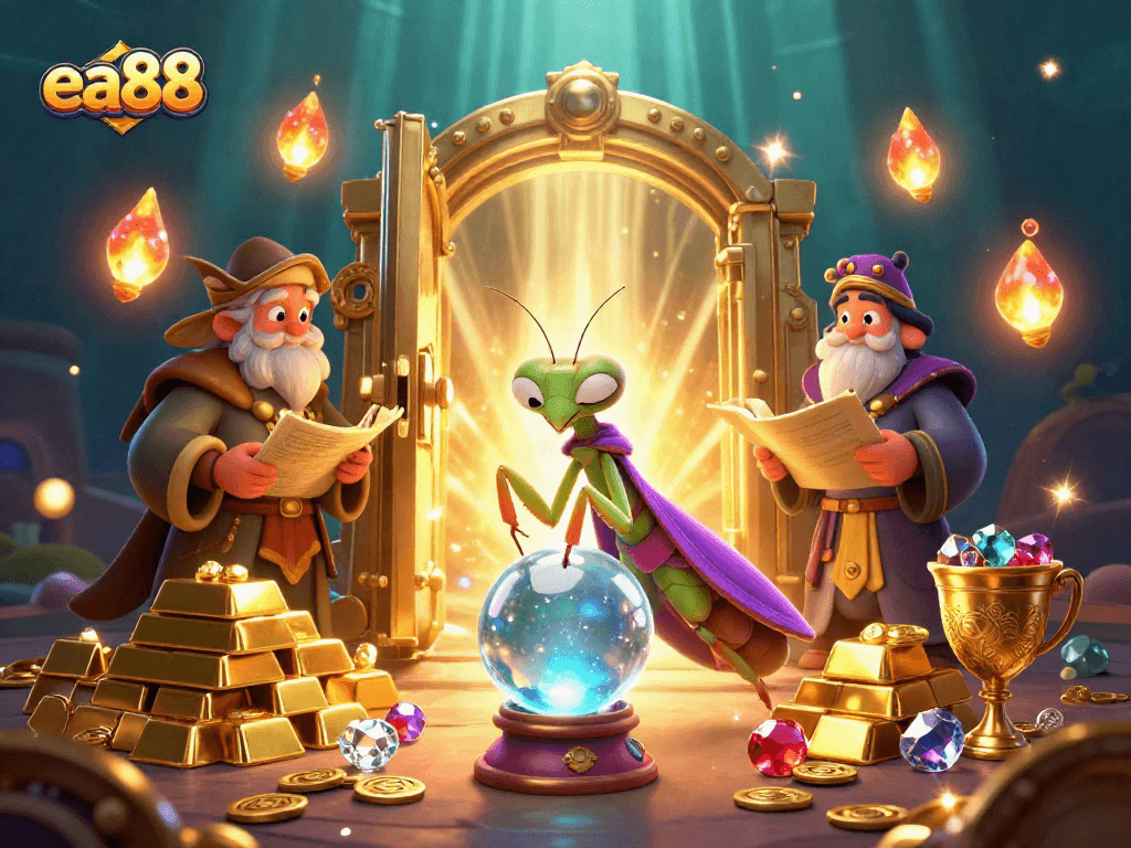 Experience mystical fortune-telling at ea88 with vibrant casino treasure in a captivating 3D scene.