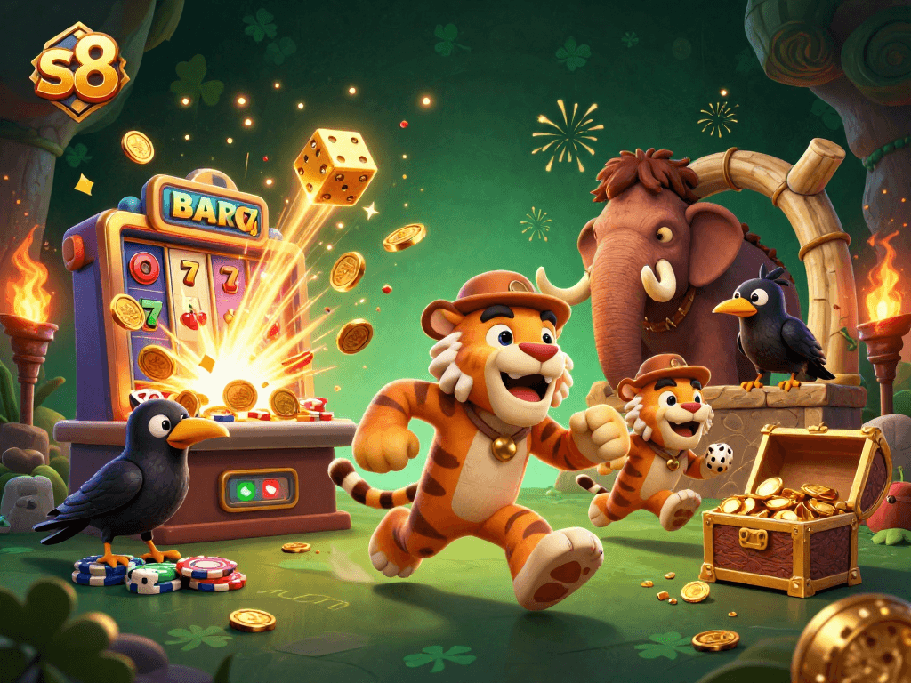 Experience thrilling gameplay at s8 with our engaging cartoon casino featuring cavemen and jackpot machines.