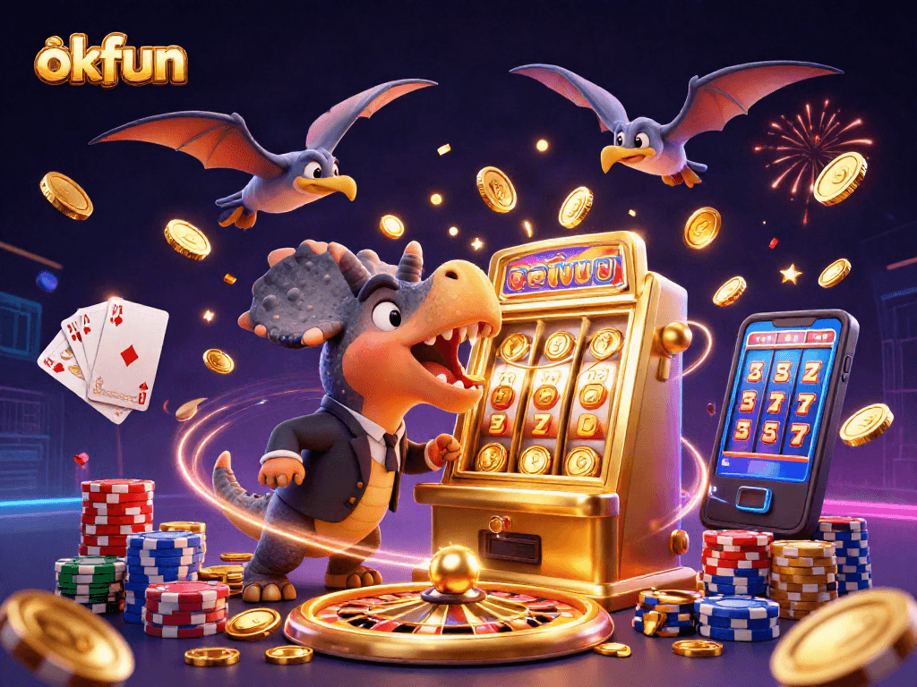 Join the okfun fiesta as a pachycephalosaurus wins a jackpot, dazzling with golden coins!