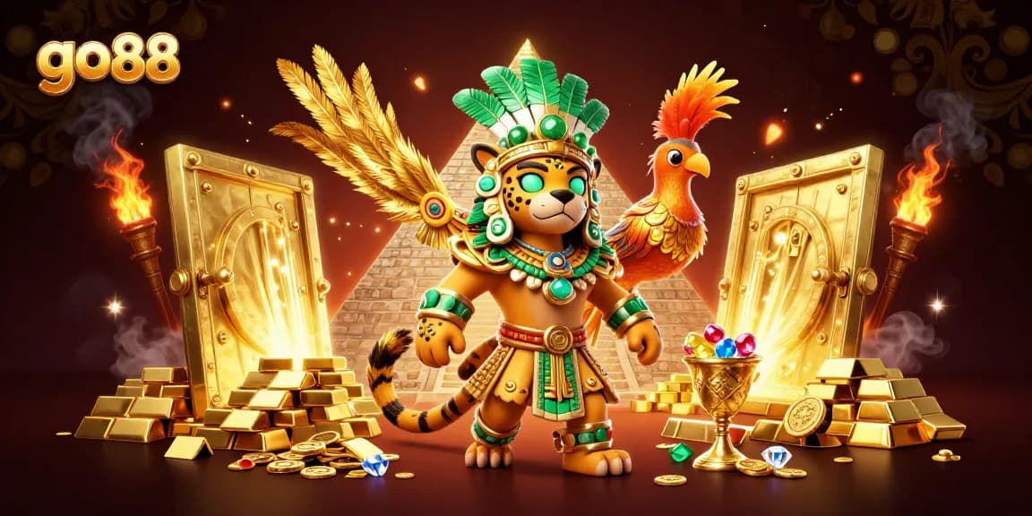 Experience the exhilarating thrills of go88 with vibrant 3D casino characters amidst gold treasures.