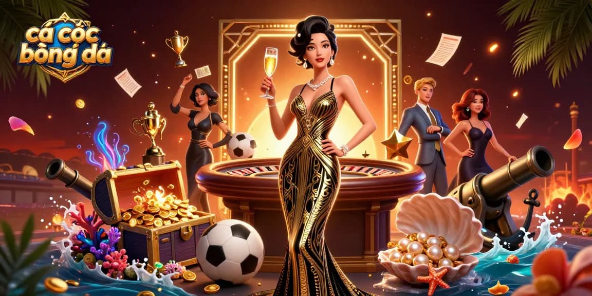 Engage in cá cược bóng đá with a sophisticated, glamorous scene showcasing sports betting elements and warm, vibrant ambiance.