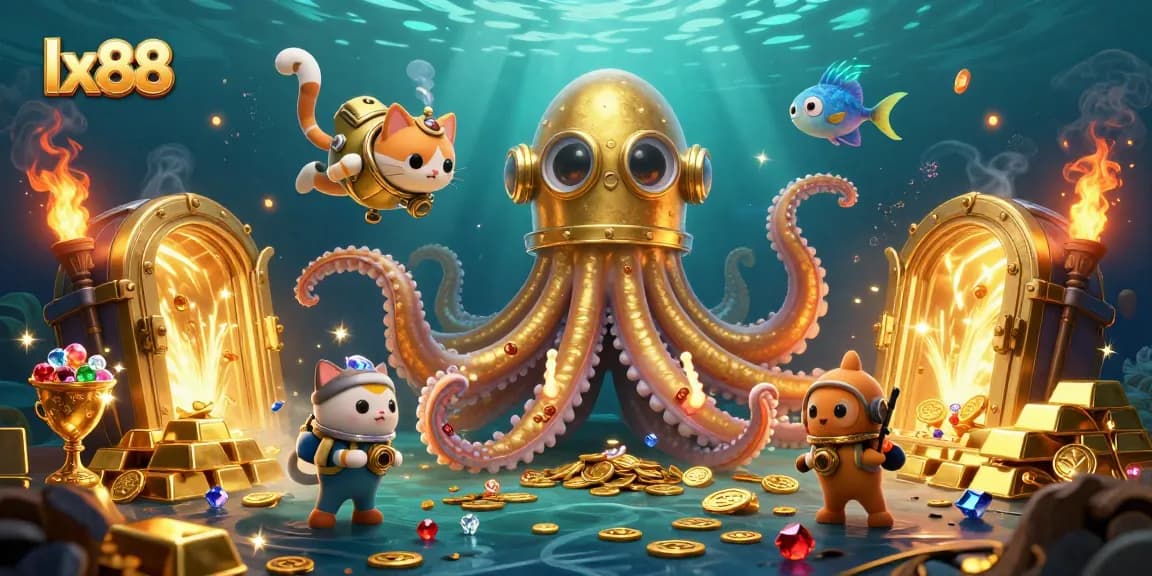 Experience thrilling gaming with lx88 in a vibrant underwater scene of treasure and adventure.