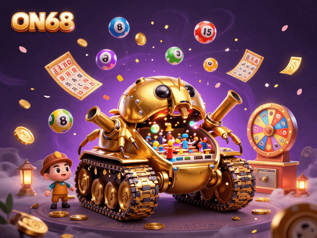 Experience exciting gaming at ON68 with a dynamic casino scene featuring a golden beetle tank.