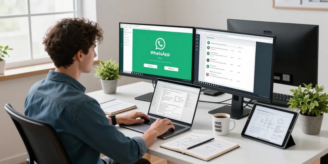 Using WhatsApp電腦版 for team collaboration in a modern workspace