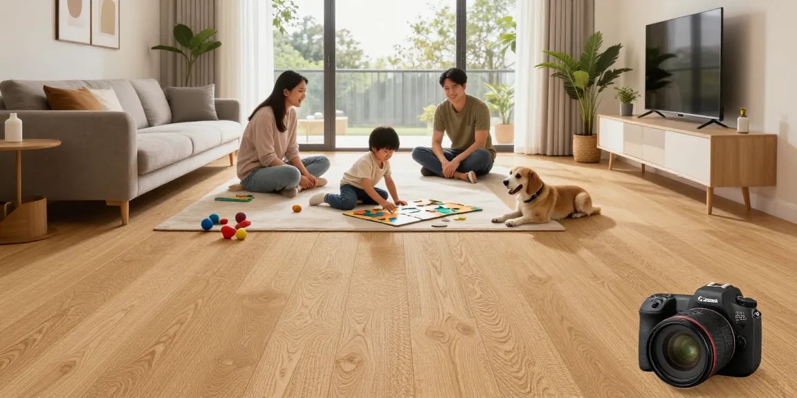 Best flooring for sound insulation in UK homes featuring family enjoying cork flooring, creating a cozy atmosphere.