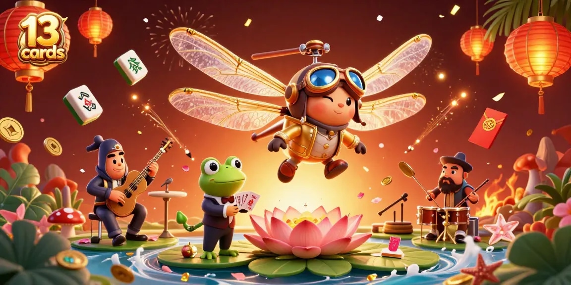 Experience 13 cards gameplay with a vibrant casino scene featuring lively characters and game elements.