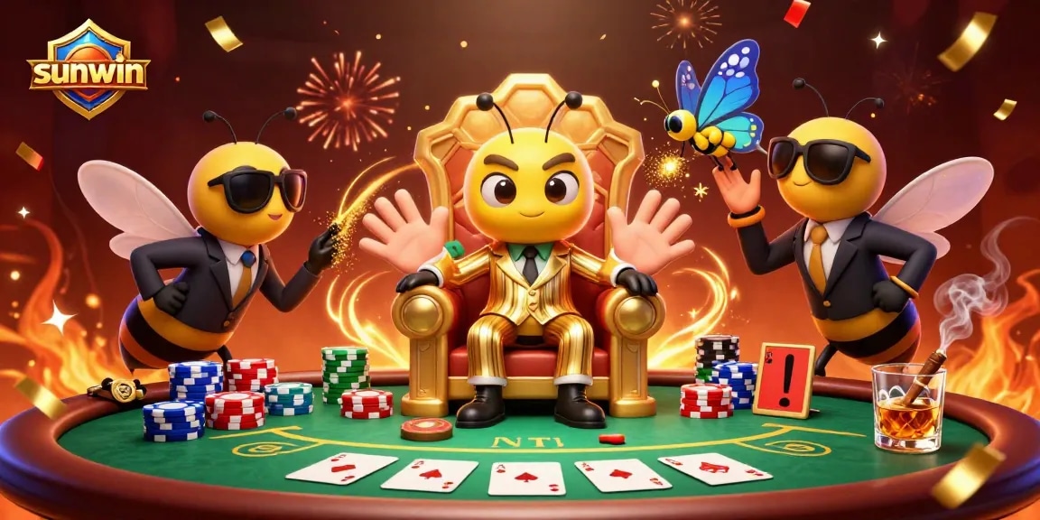 Experience thrilling gameplay at sunwin with a colorful 3D casino illustration depicting high-stakes poker.