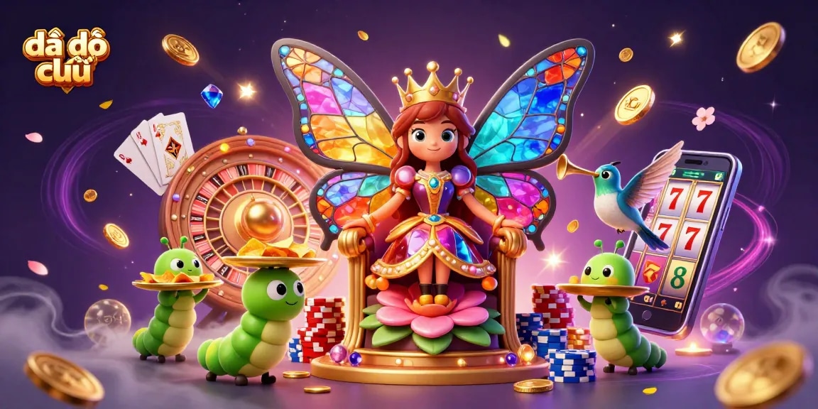 Engage with the thrilling world of đấu địa chủ, featuring a butterfly queen and dynamic casino elements.