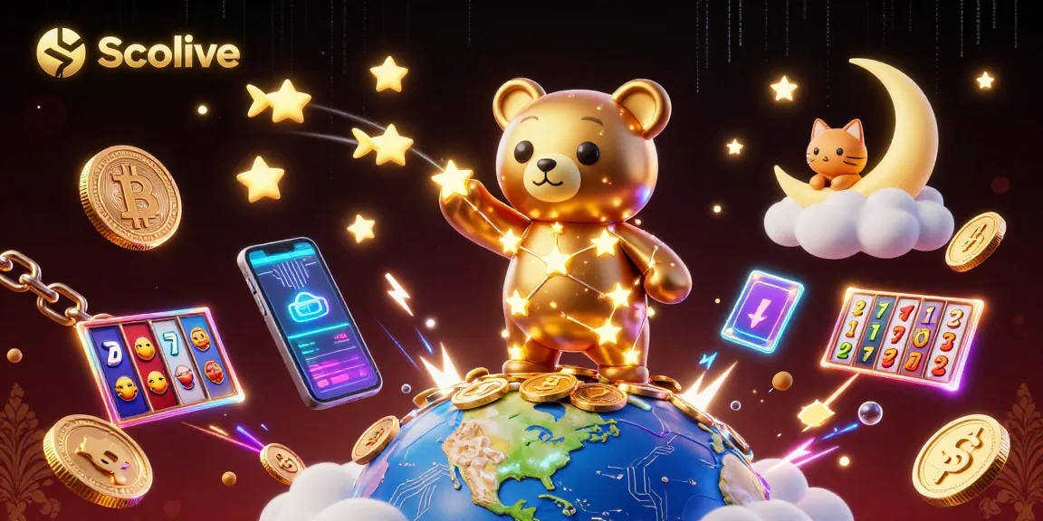 Socolive showcases vibrant 3D casino action, featuring a constellation bear and golden coins.