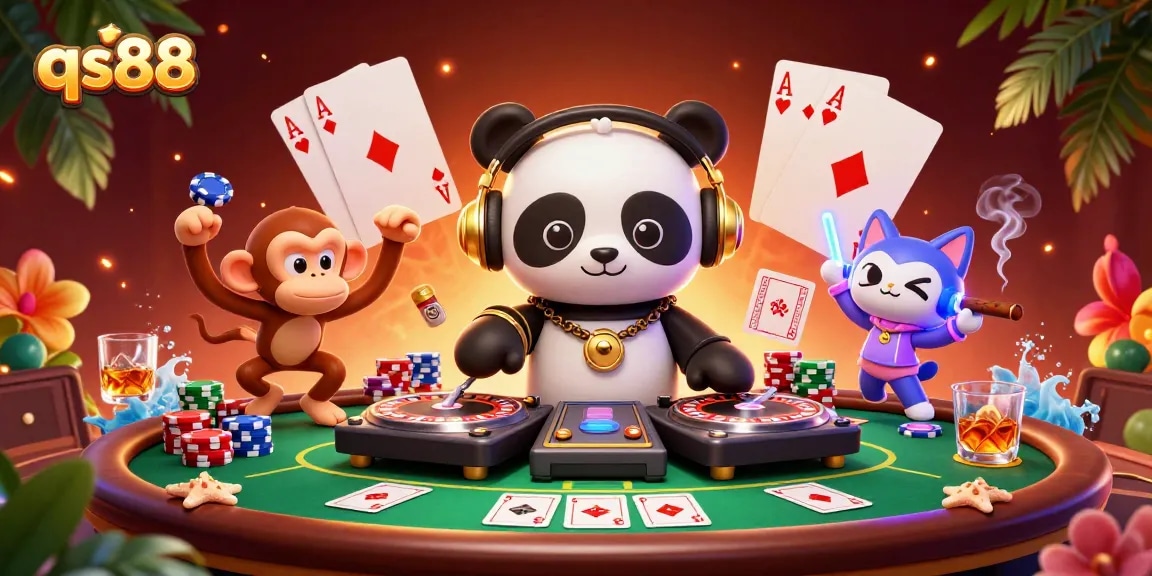 Experience thrilling action with qs88 as our DJ panda spins at an exciting casino party.