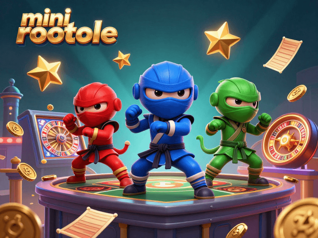 Experience the thrill of mini roulette with ninja chameleons in a dynamic casino scene.