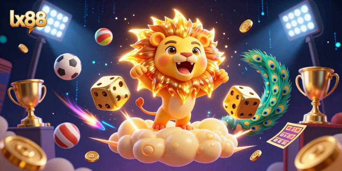 Experience thrilling gameplay with lx88 in this vibrant casino-themed 3D illustration.