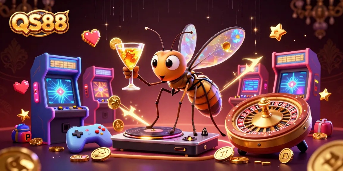 Experience QS88 like never before with a vibrant 3D illustration of casino characters and game elements.