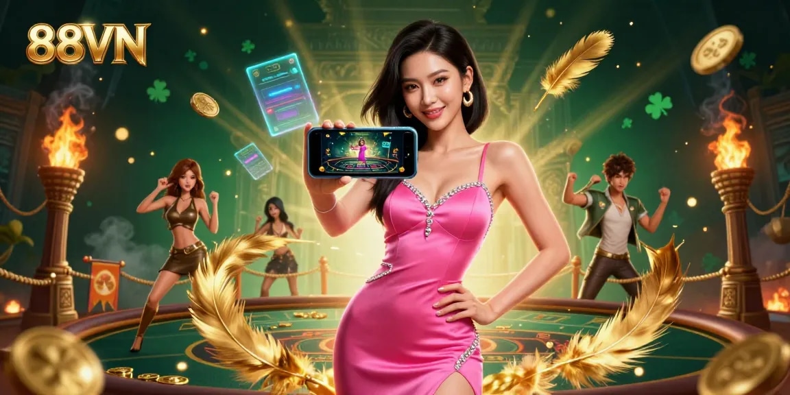 Engage with live dealer games at 88VN through a vibrant casino experience visualization.