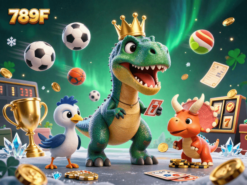 Engage with exciting 789F thrills as a cartoon T-Rex and friends play games with dynamic sports and slots elements.