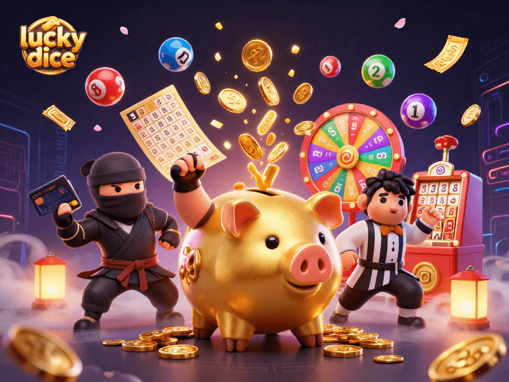 Engage in lucky dice action with a dynamic casino scene featuring vibrant characters and colorful game elements.