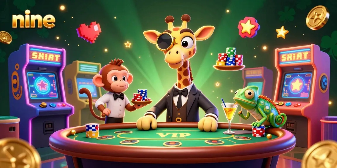 Experience the thrilling game nine with high-roller giraffe and vibrant casino elements.
