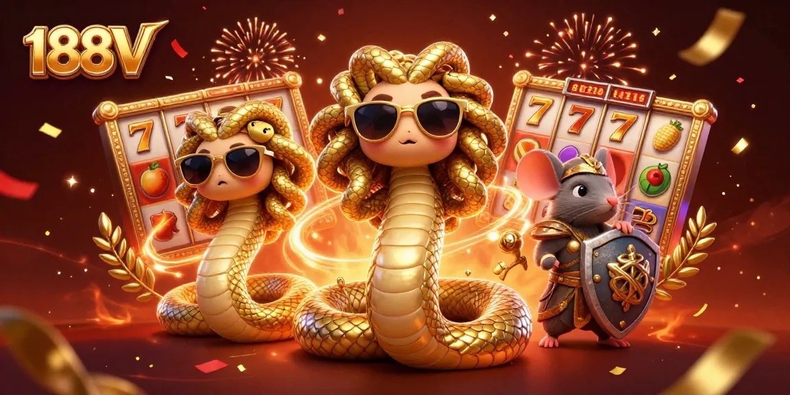 Experience the excitement of 188V with captivating slot reels and magical characters in a vibrant casino scene.