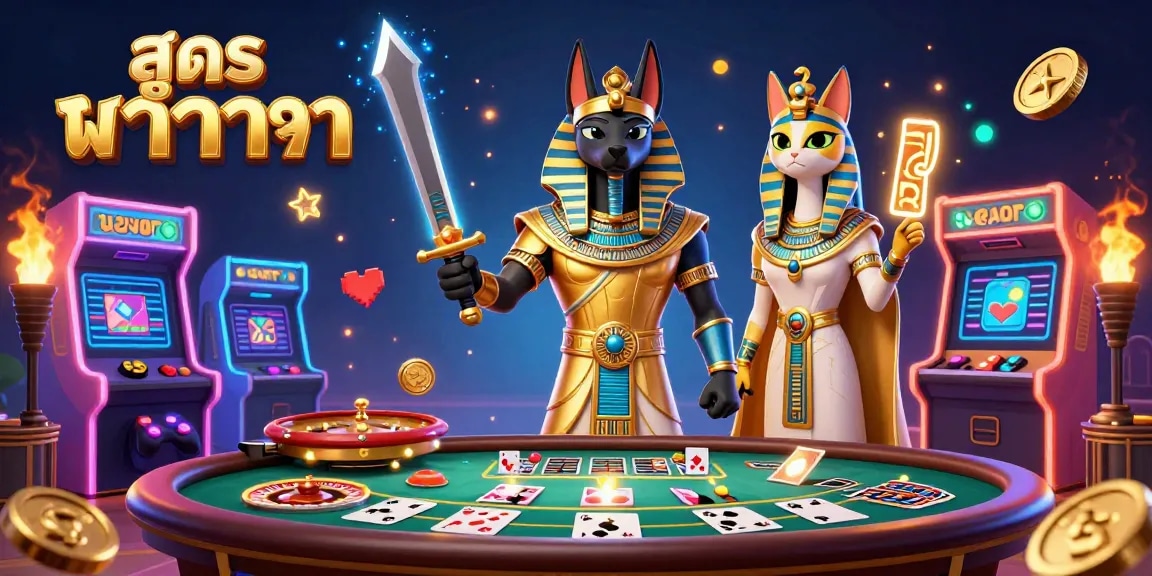 Experience สูตร บาคาร่า with Anubis and Bastet at a vibrant Live Casino scene.