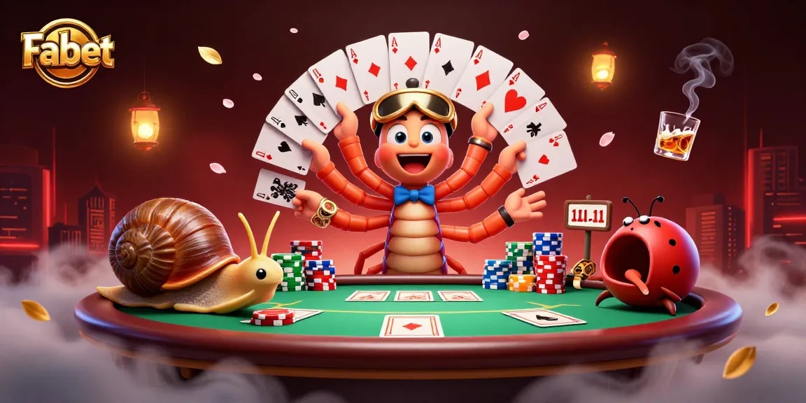Engage with Fabet's thrilling casino atmosphere featuring a millipede dealer and vibrant game elements.