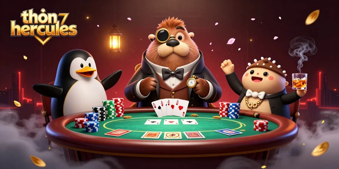 Engage in thrilling poker action with thần hercules featuring a walrus, penguin dealer, and bluffing pufferfish.