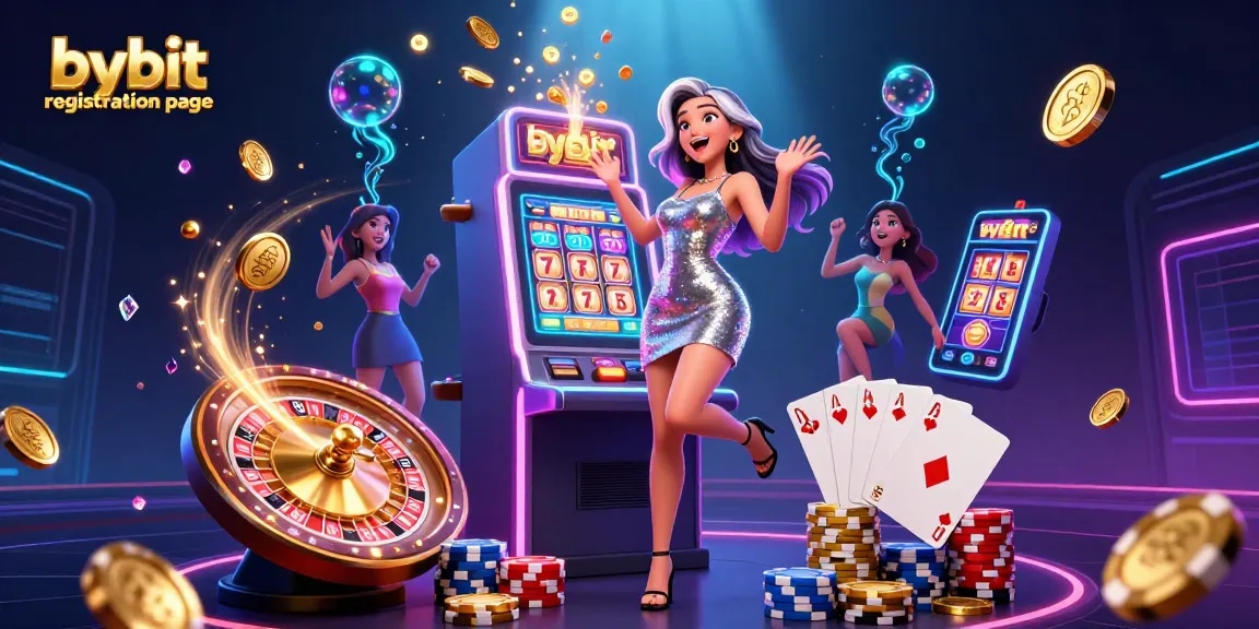 Experience the excitement with the Bybit registration page featuring dynamic casino elements and rich colors.