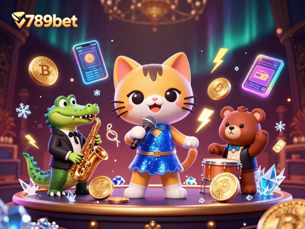 Experience the thrill of 789bet with animated casino characters and vibrant crypto elements.
