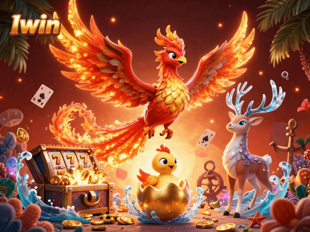 Iwin showcases exciting slots with vibrant phoenix characters and dynamic casino elements.