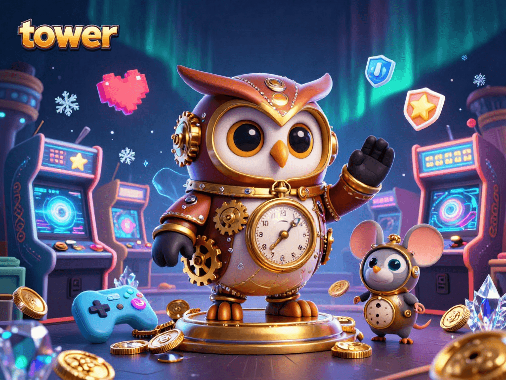 Engage with the thrilling tower game as a quirky owl navigates through a vibrant casino world.